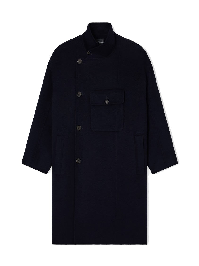 Emporio Armani Midnight Blue Double-Breasted Coat With High Collar