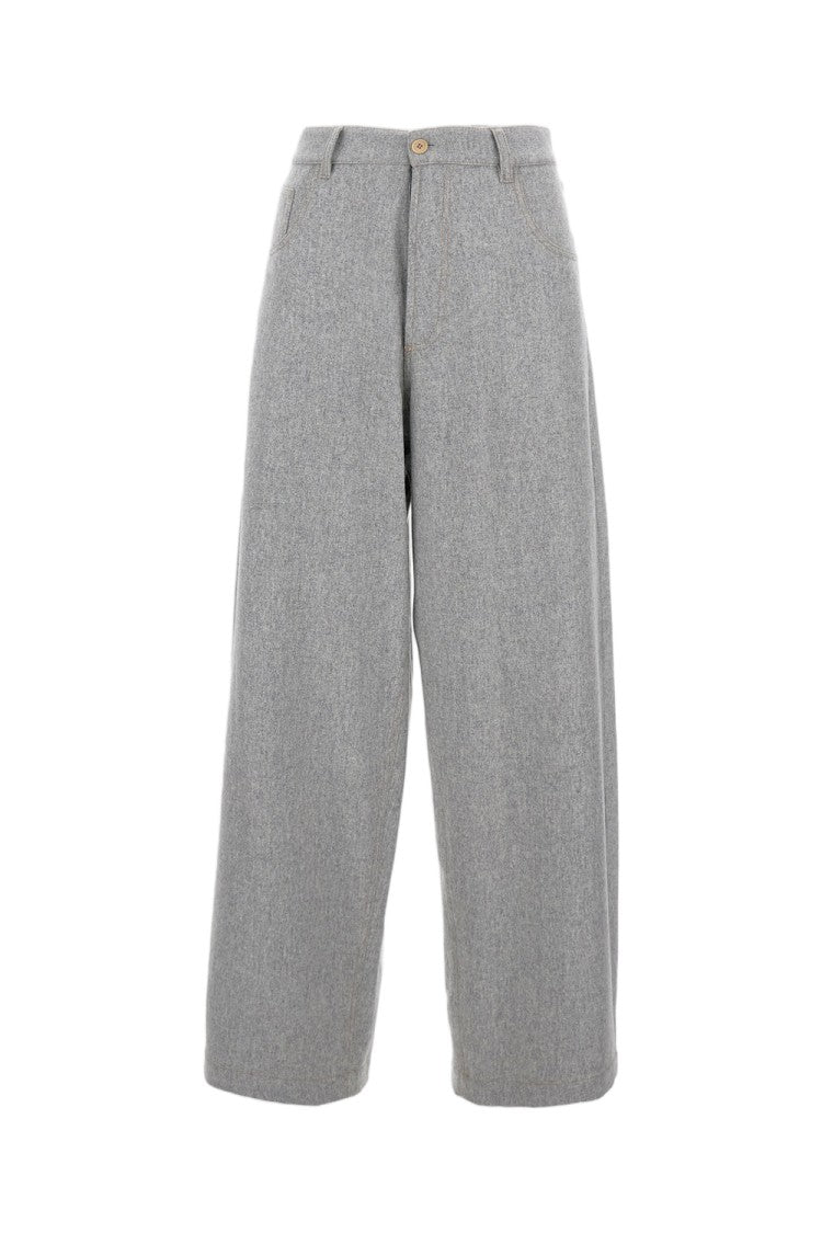 Jejia Flannel Wide Leg Trousers With Contrast Stitching