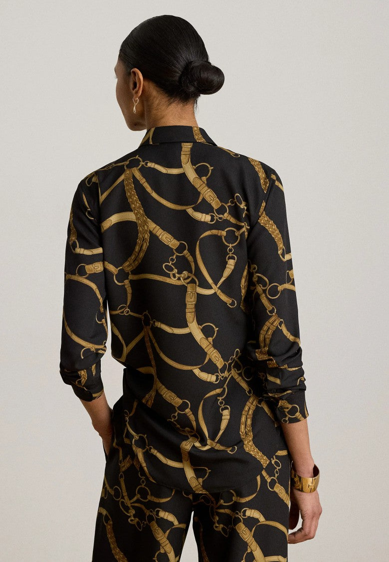 Lauren Ralph Lauren Black Gold Chain Belt Print Shirt