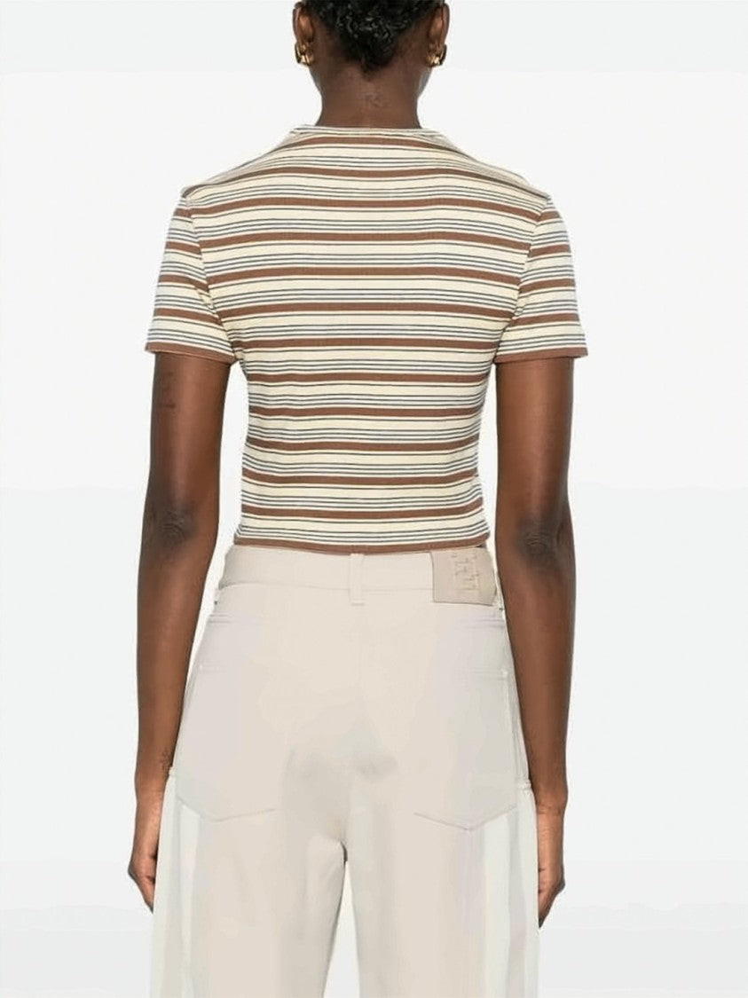 Fendi Cropped Short-Sleeve Top With Horizontal Stripes