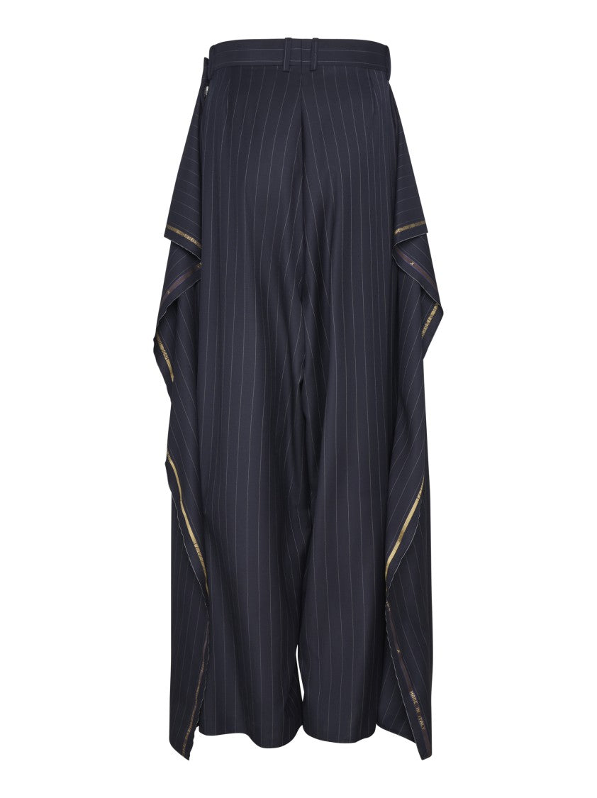 Hed Mayner High-Waisted Navy Pinstripe Trousers With Layered Detail