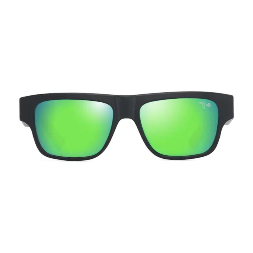 Maui Jim Kokua Bold Rectangular Matte Black Sunglasses With Green Reflective Lenses