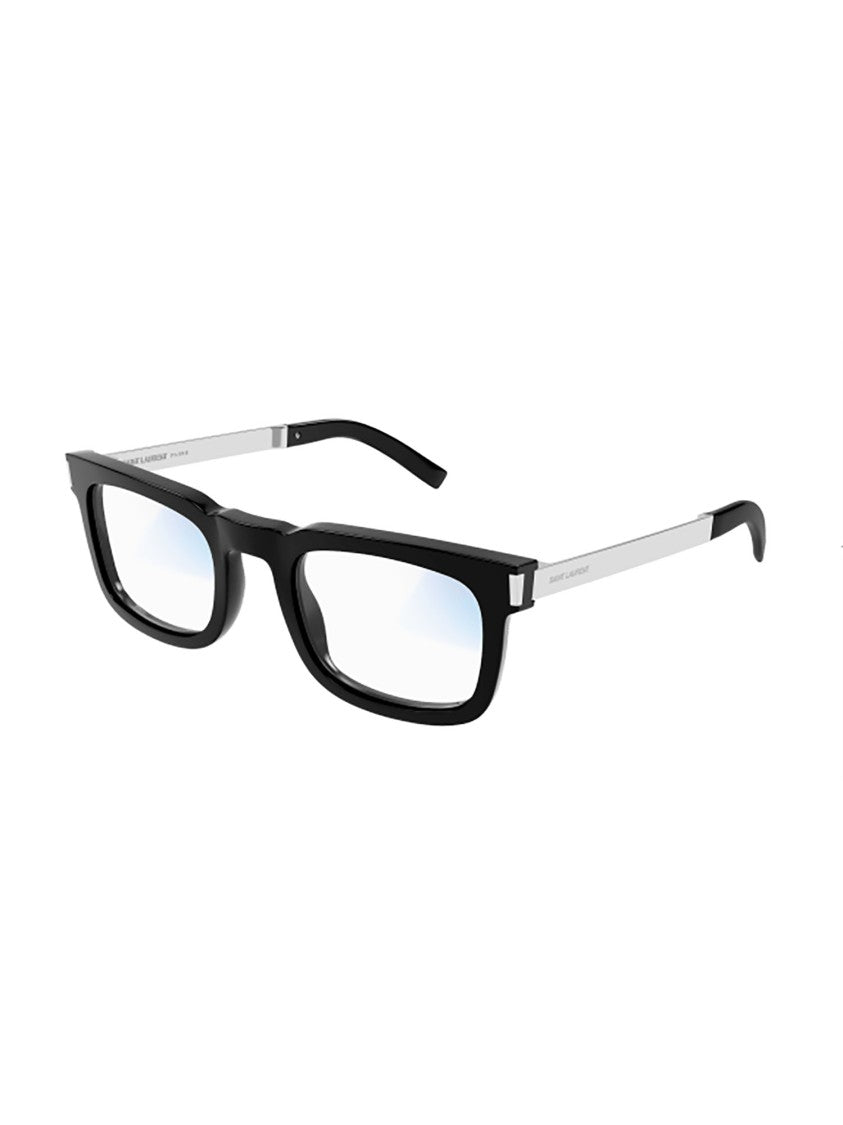 Saint Laurent Bold Rectangular Black Acetate Sunglasses With Silver Accents