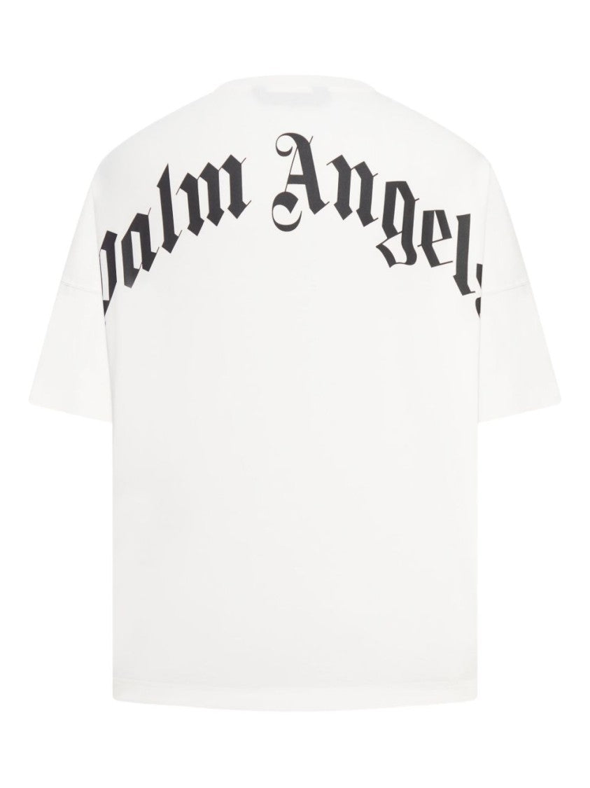 Palm Angels White Cotton T-Shirt With Gothic Print