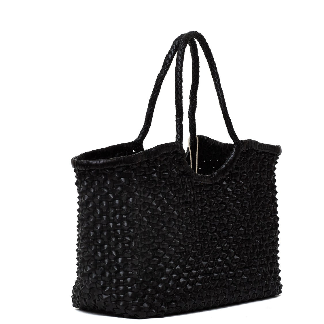 Dragon Diffusion Nantucket Cactus Weave Handwoven Black Buffalo Leather Tote Bag