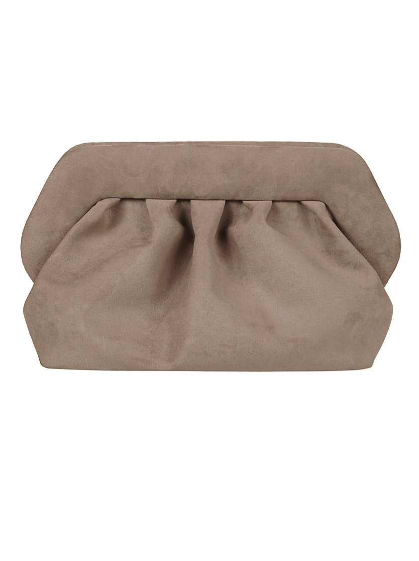 Themoirè Suede Clutch Bag With Structured Frame And Ruched Design
