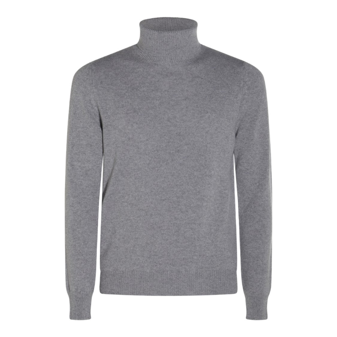Malo Fine-Knit Grey Turtleneck Sweater With Ribbed Details