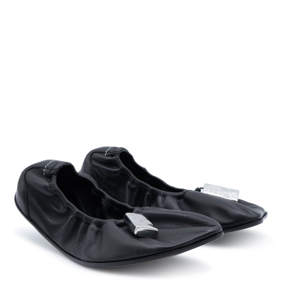 Mm6 By Maison Margiela Black Leather Elasticated Ballet Flats
