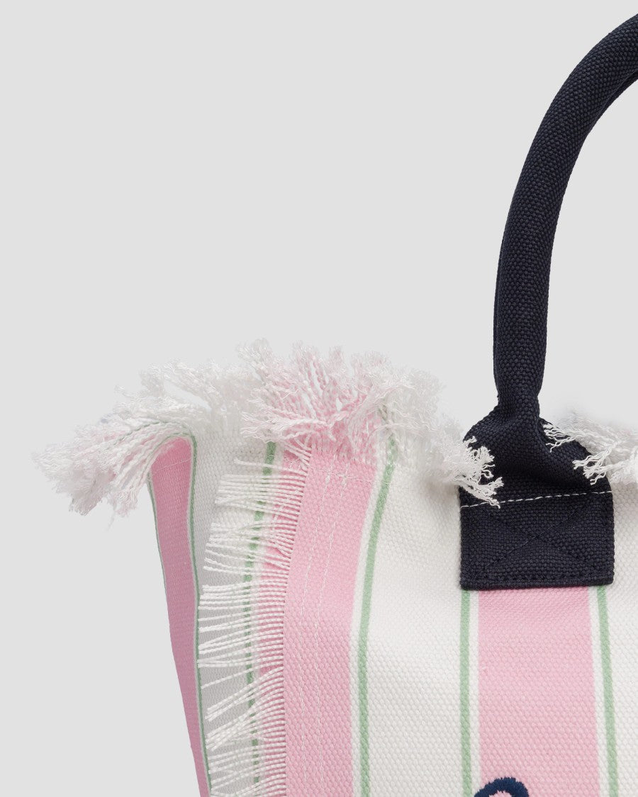 Mc2 Saint Barth Spacious Vertical Striped Tote Bag With Embroidered Accent