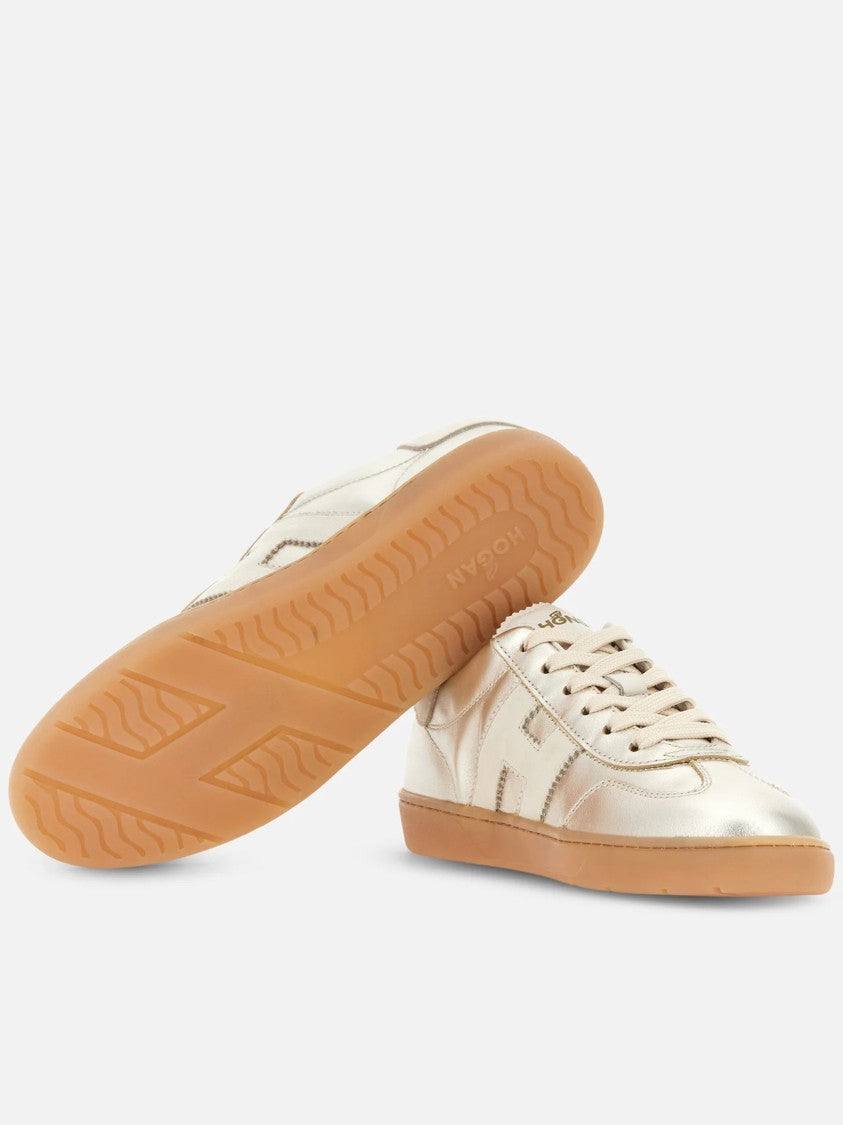 Hogan Low-Top Leather Sneakers With Metallic Sheen And Logo Detail