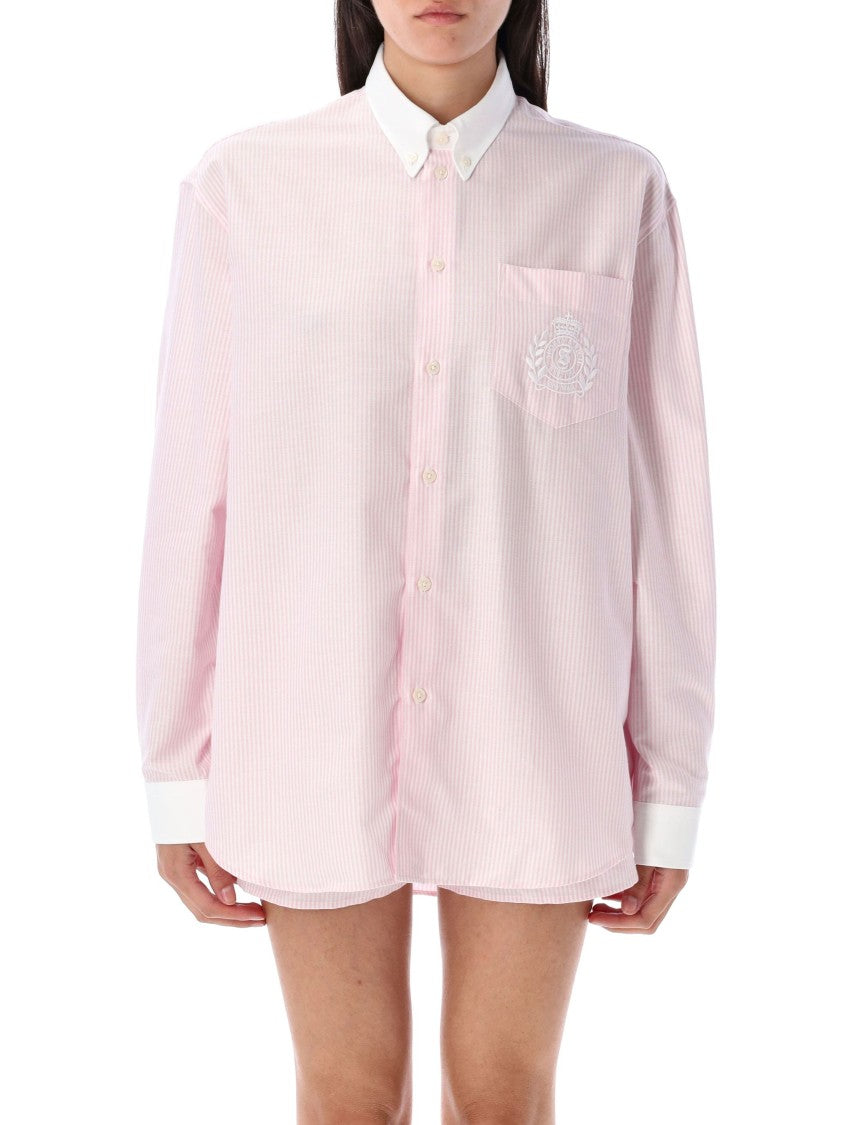 Sporty And Rich Striped H&W Crest Oversized Oxford Shirt