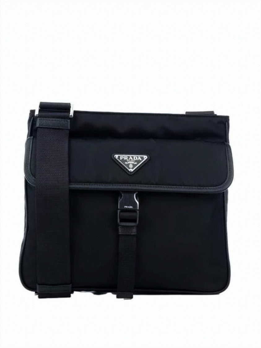 Prada Nylon Crossbody Bag With Leather Trim
