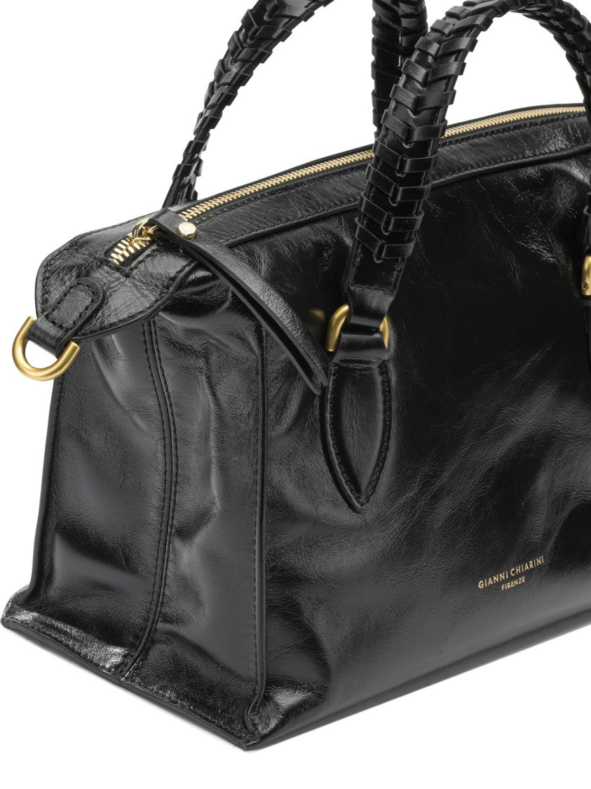 Gianni Chiarini Rectangular Leather Handbag With Braided Handles And Gold-Tone Accents