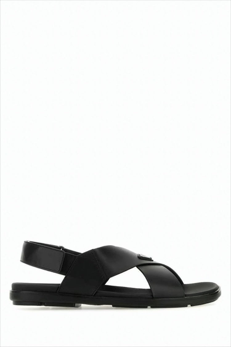 Prada Black Leather Sandals With Wide Straps