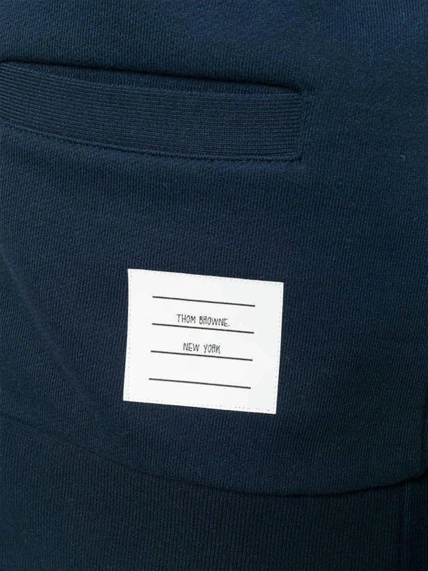 Thom Browne Cropped Blue Cardigan With Deep V-Neck And Signature Stripes