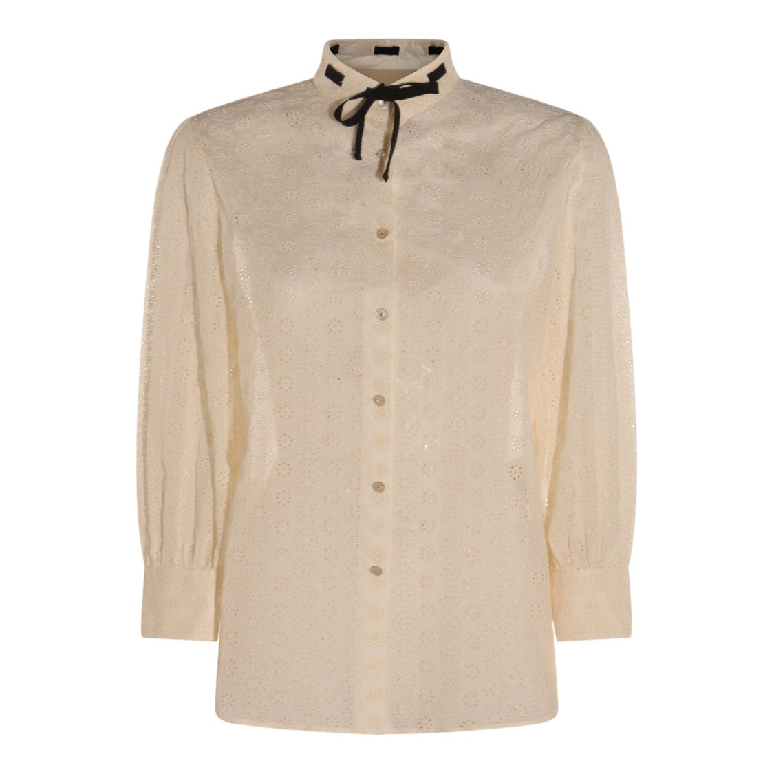 Valentino Ivory Blouse With Floral Eyelet Patterns