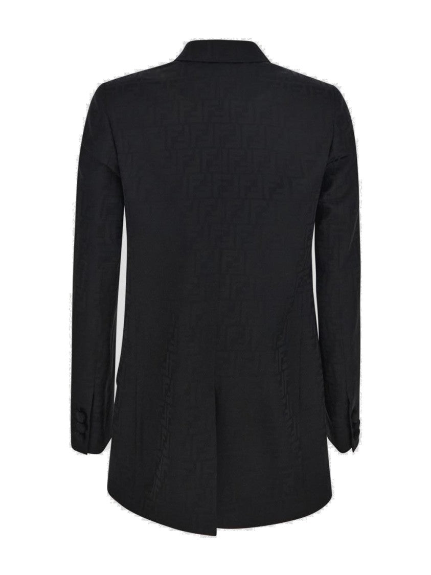 Fendi Double-Breasted Silk Jacket With Tonal Monogram