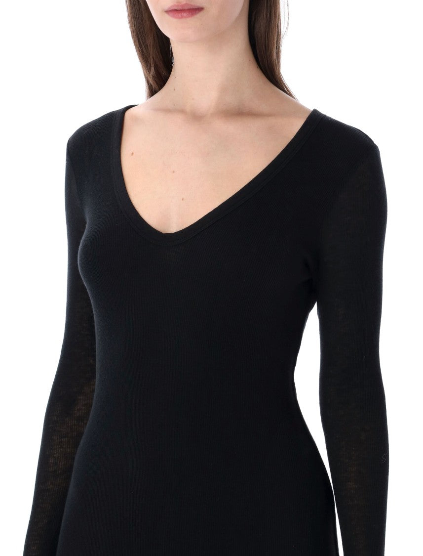 James Perse Deep V Cotton Cashmere Midi Dress