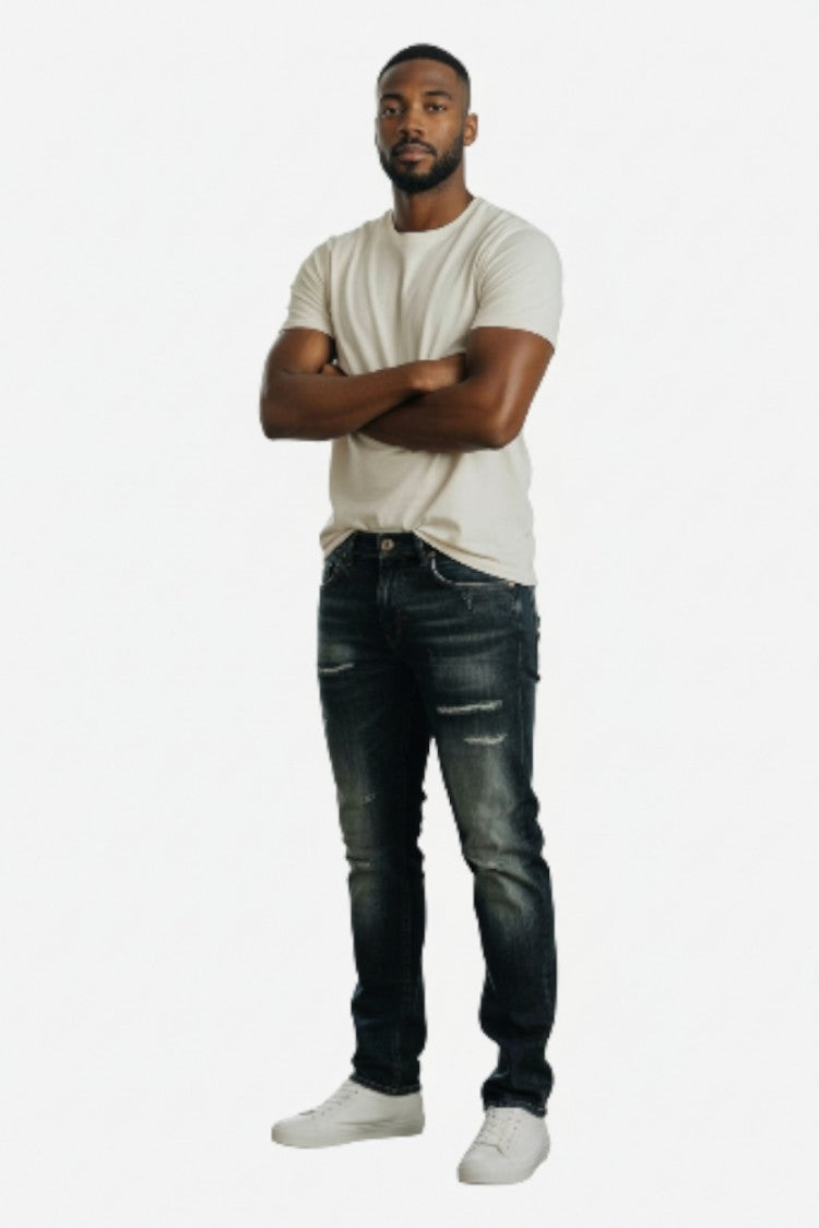 G2firenze Distressed Dark Blue Denim Jeans With Five-Pocket Design