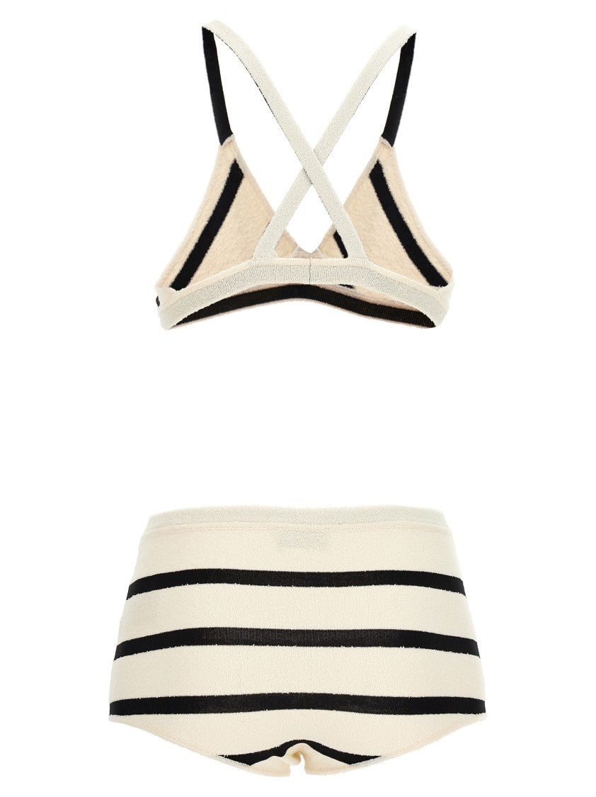 Moncler Bouclé Striped Triangle Bikini With High-Waisted Design