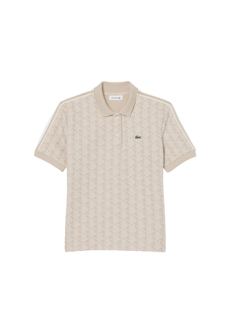 Lacoste Beige Monogram Jacquard Slim Polo