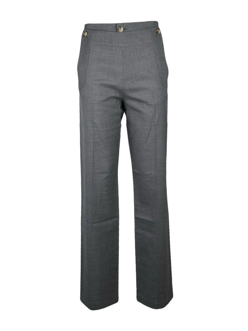 Vivienne Westwood High-Waist Grey Virgin Wool Sailor Trousers With Button Closure