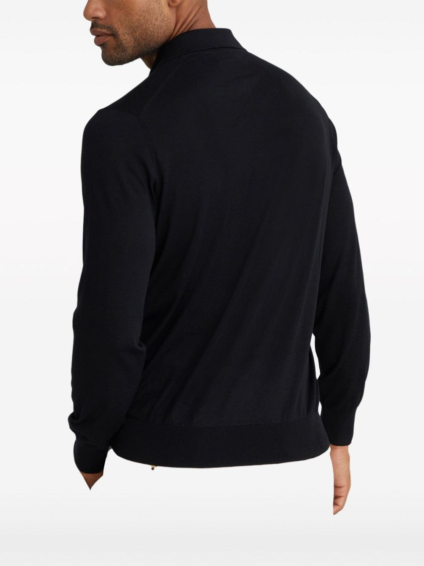 Brunello Cucinelli Black Long-Sleeve Polo With Classic Collar