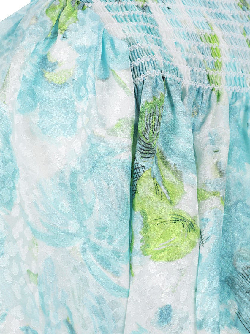 Chloé Aquatic Floral Print Cropped Silk Blouse