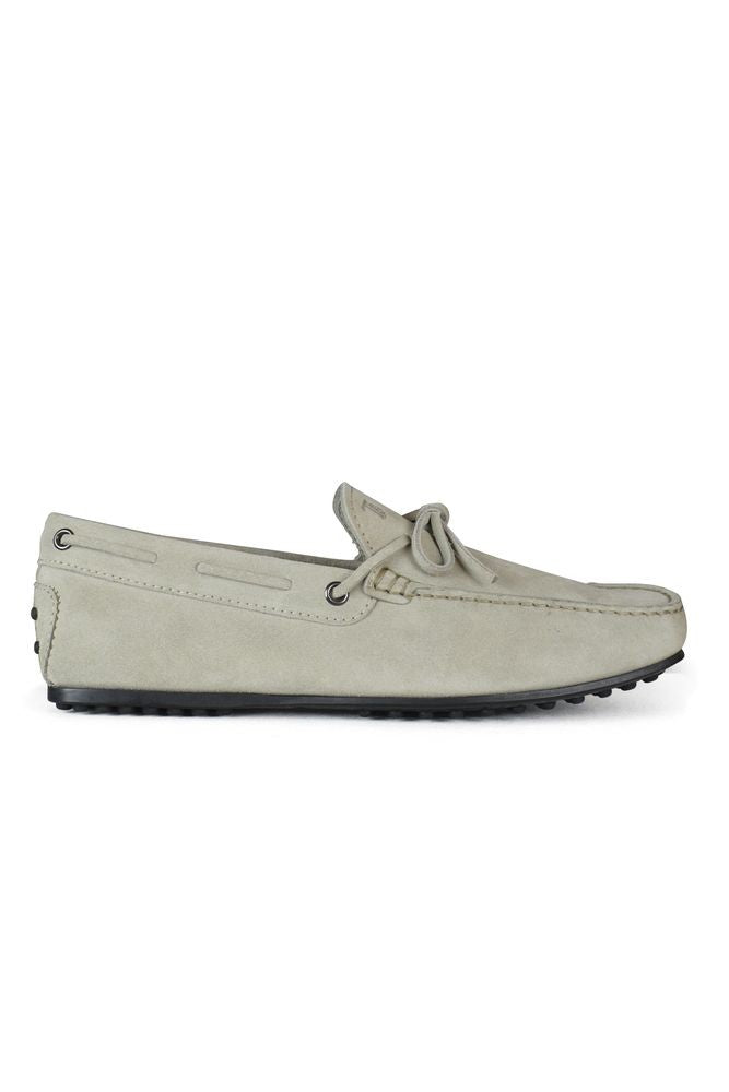 Tod's Minimalistic Grey Suede Loafers With Tied Laces