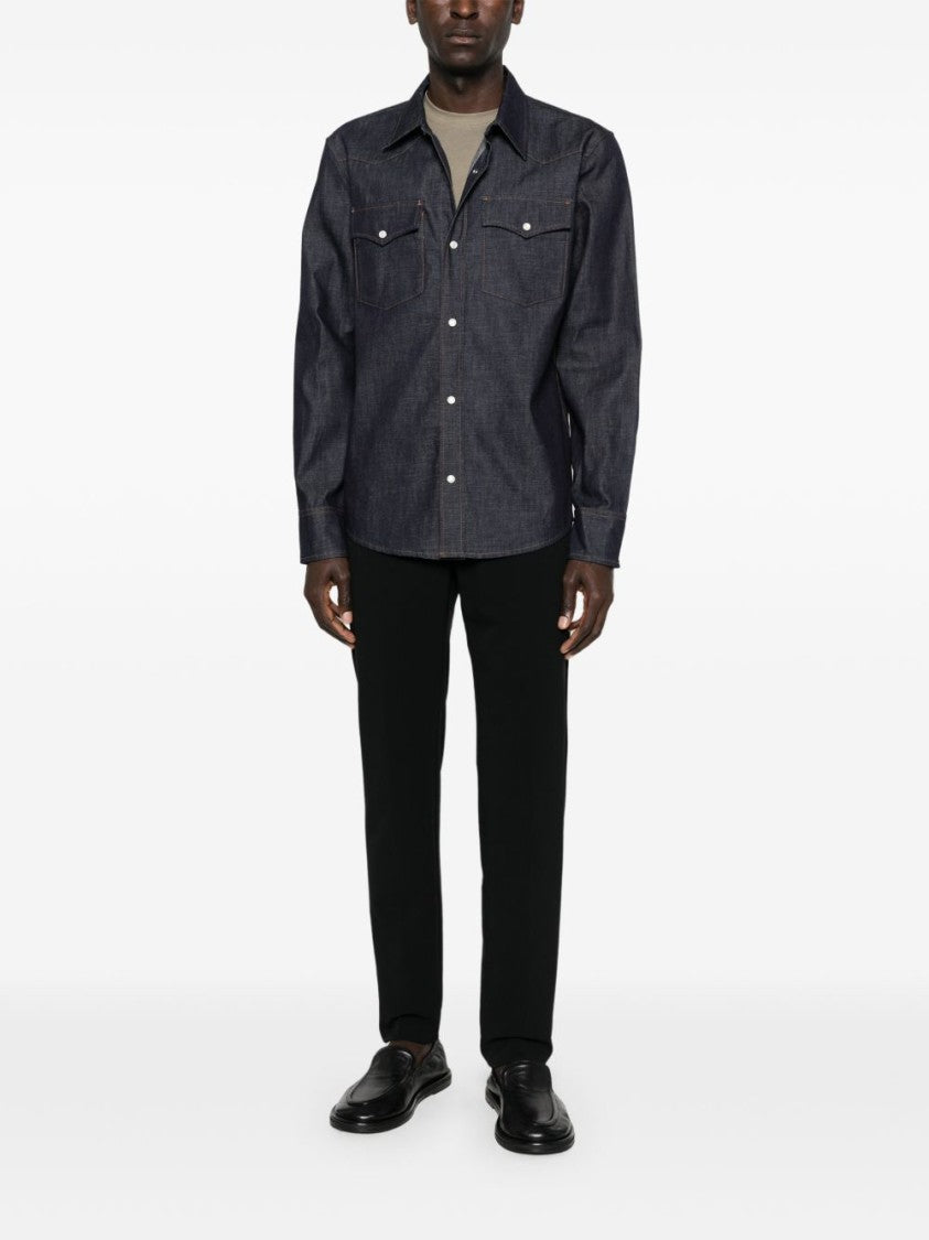 A.P.C. Blue Chest Flap Pockets Denim Shirt