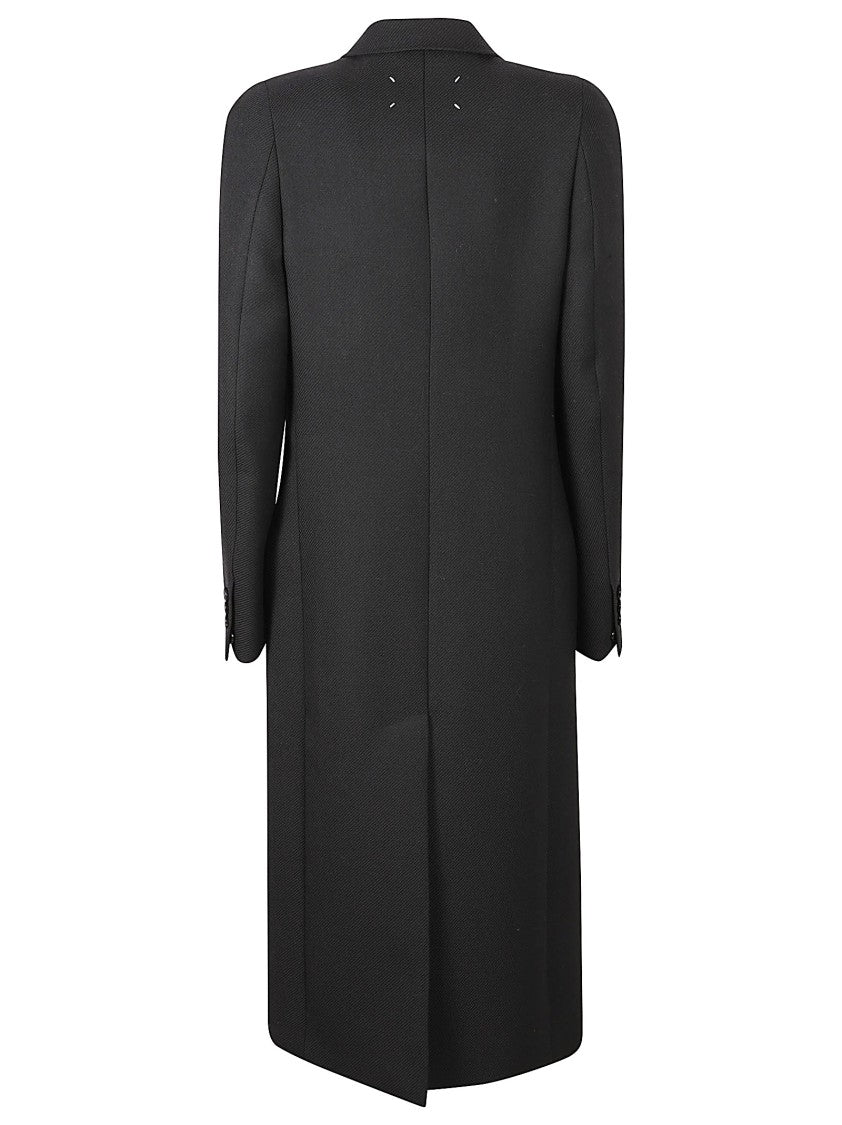 Maison Margiela Tailored Double-Breasted Black Coat With Textured Weave