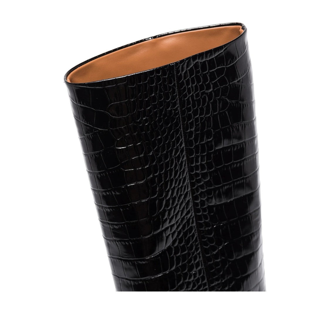 Paris Texas Black Calf Leather Crocodile Mid-Calf Boots