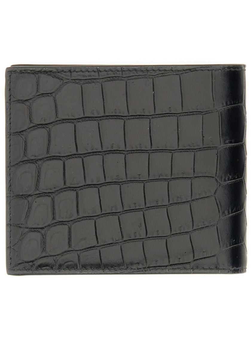 Saint Laurent Textured Crocodile Pattern Bifold Wallet