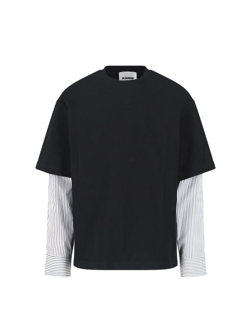 Jil Sander Black Layered Striped Long-Sleeve T-Shirt