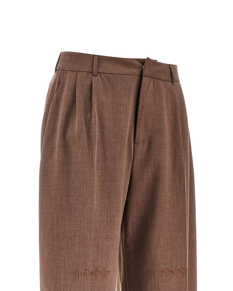 Thestroy Brown Anthem Cotton-Blend Pleated Wide-Leg Pants