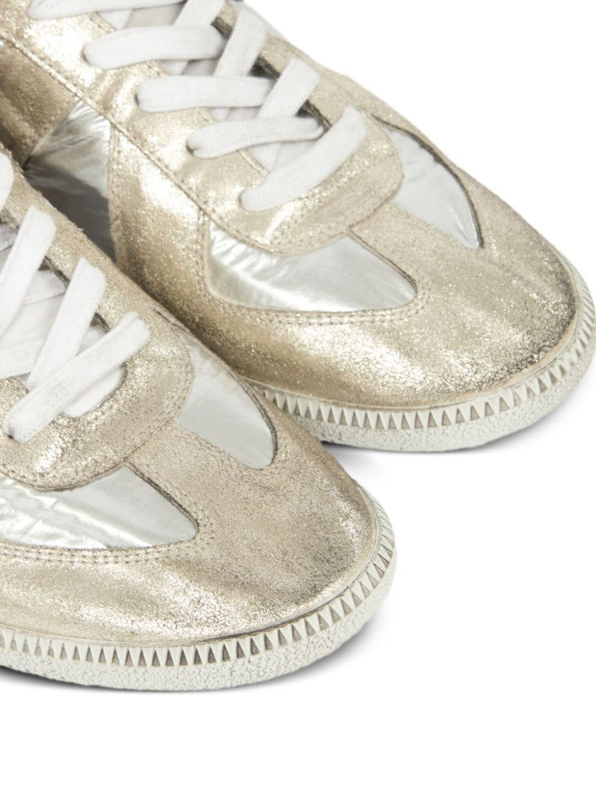 Maison Margiela Gold-Tone Paneled Sneakers With Lace-Up Fastening