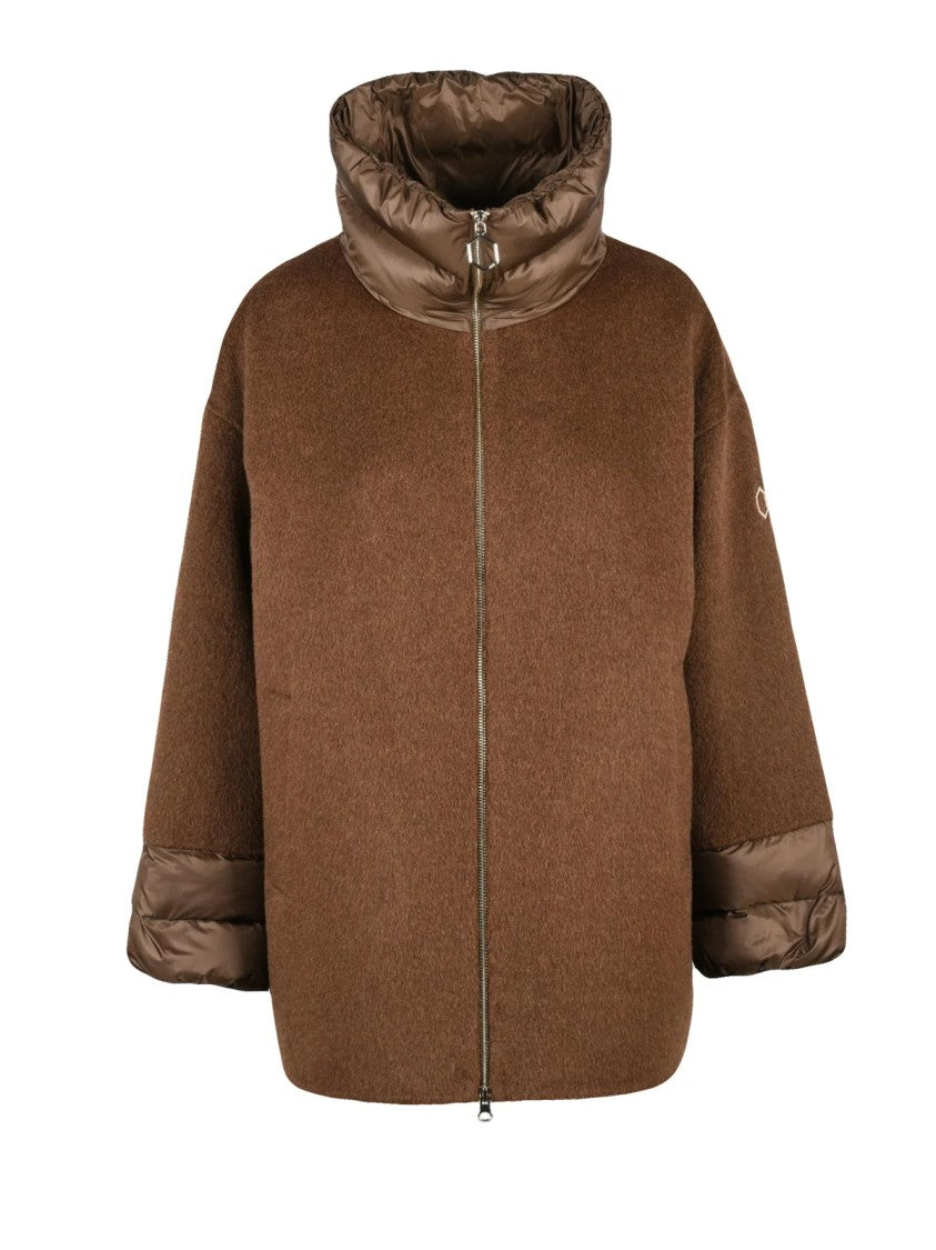 Hox Boxy Silhouette Wool And Camel Blend Coat With Padded Accents