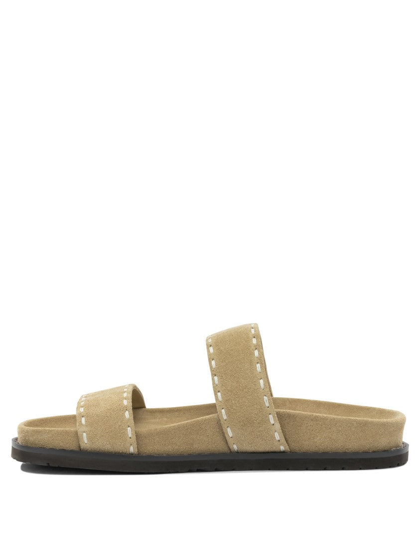 Tory Burch Suede Sandals With Gold-Tone Emblem