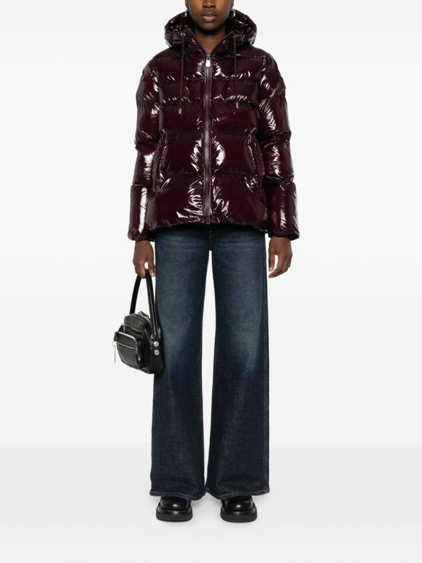 Pinko Glossy Quilted Bordeaux Jacket With Hood