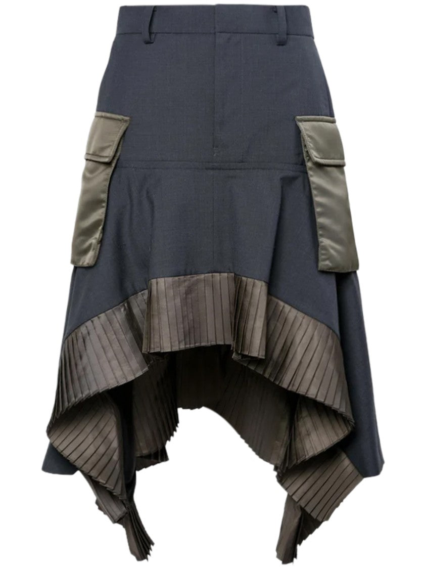 Sacai Asymmetrical Hem Midi Skirt With Pleated Detailing