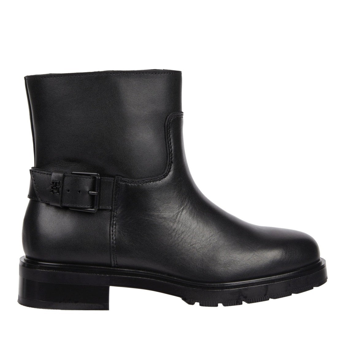 Tommy Hilfiger Black Monochromatic Decorative Strap Leather Boots