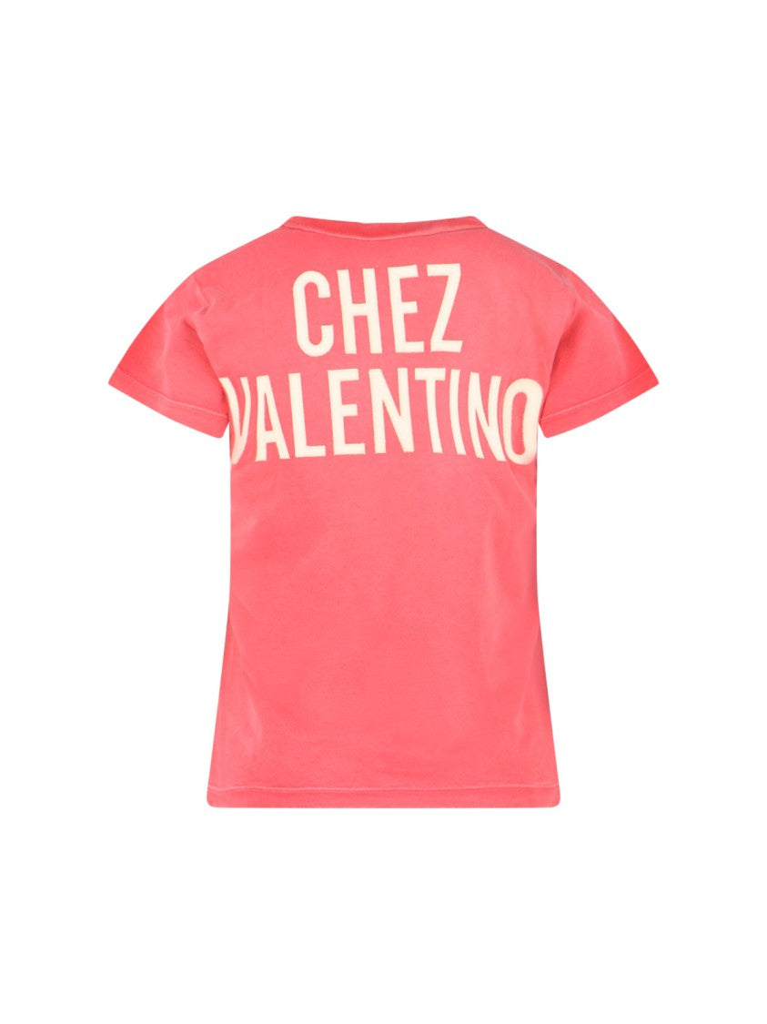 Valentino Distressed Print Pink Cotton T-Shirt
