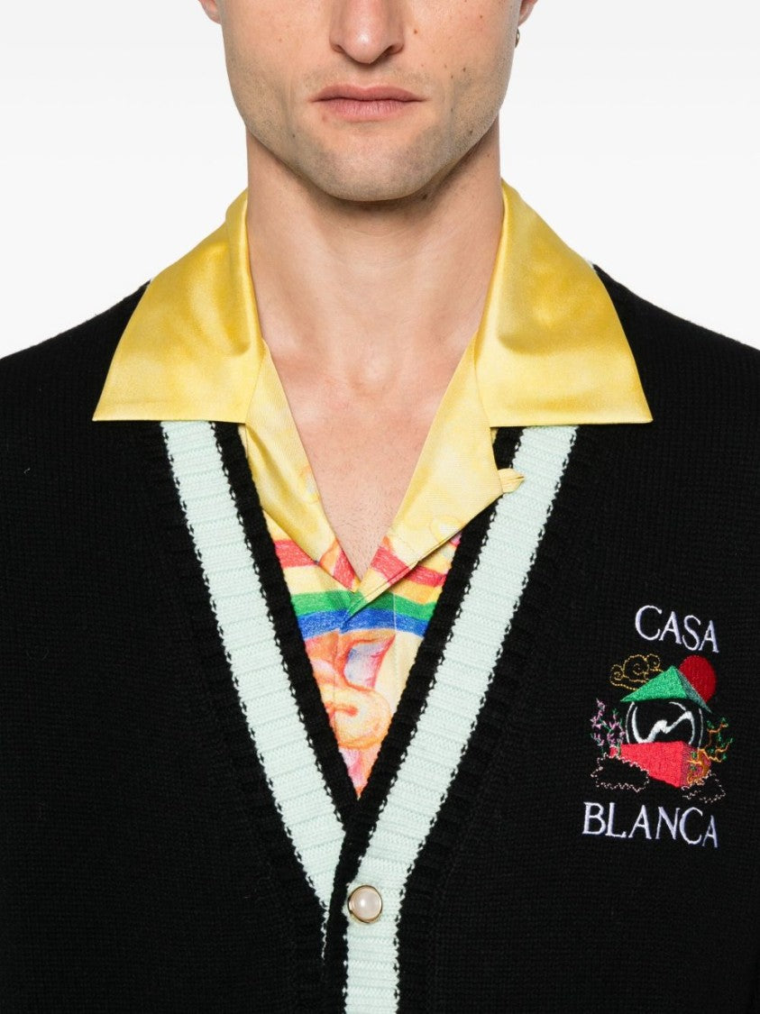 Casablanca Maglie Nero Cardigan With Contrasting Trim