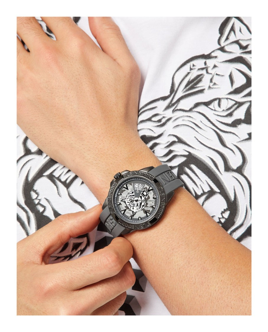 Plein Sport Sporty 44Mm Gunmetal Watch With Camo Guilloche Dial