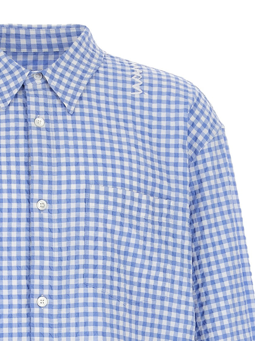 Marni Vichy Print Cotton Blend Shirt With Logo Embroidery