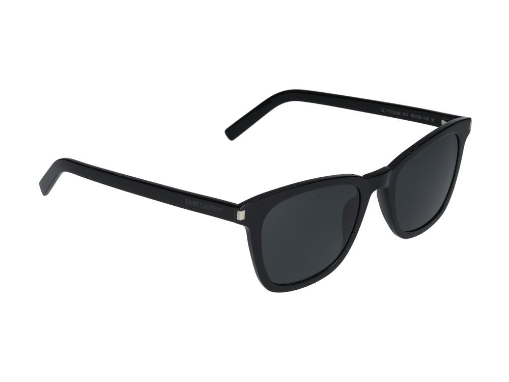 Saint Laurent Black Glossy Finish Rectangular Acetate Sunglasses