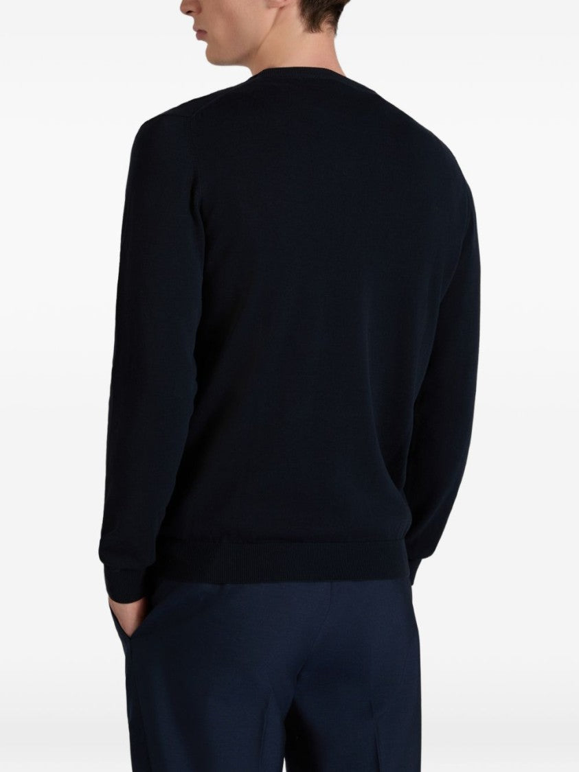 Zanone Crew Neck Sweater With Ribbed Details And Cuffed Sleeves
