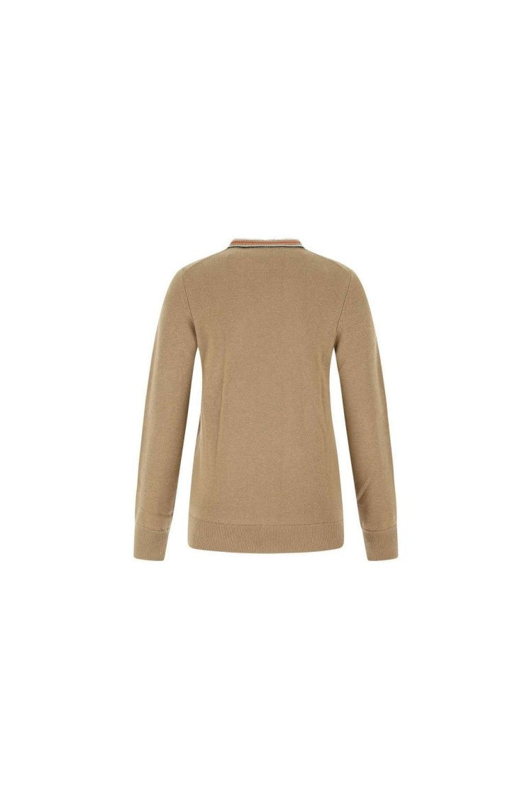 Burberry Camel Striped Collar Cashmere Sweater