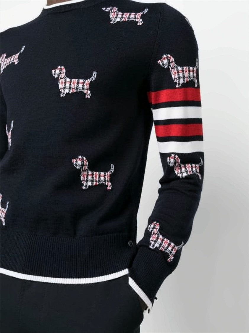 Thom Browne Playful Wool Blend Sweater With Dog Motifs