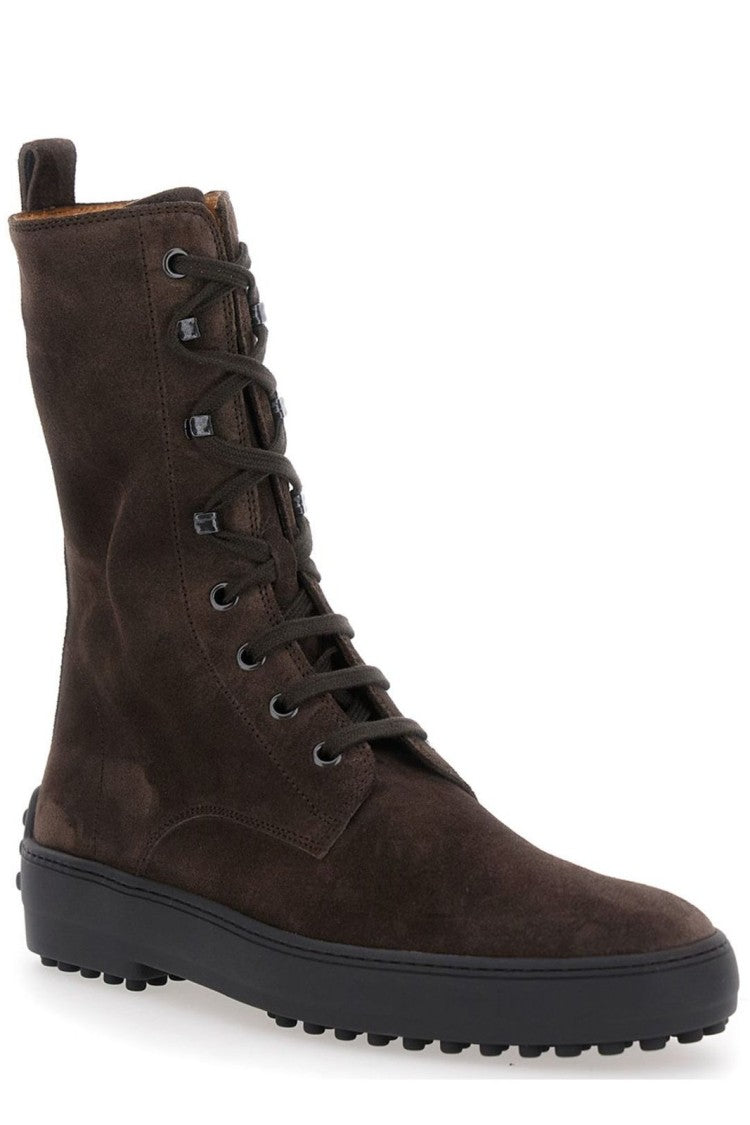 Tod's Mid-Height Block Heel Boots With Pointed Toe And Subtle Stitching